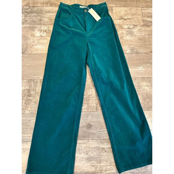 Teal Corduroy Wide-Leg Pants By Copper Key Size 3 Mid-Rise With Button & Zipper - Picture 2 of 12